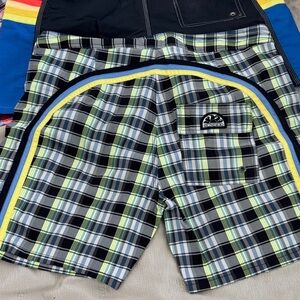 Sundek Black and Yellow Plaid Swim Board Shorts